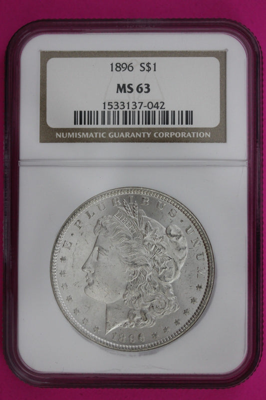 1896 P MS 63 Liberty Morgan Silver Dollar Coin NGC Certified Authentic Slab 1380