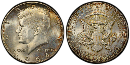 Toned 1964 P Silver MS 65 John F Kennedy Silver Half Dollar PCGS Graded 300