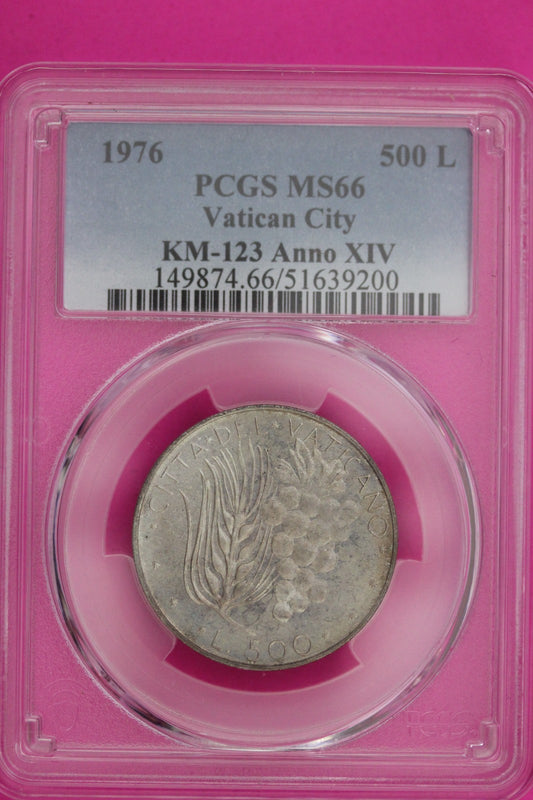 1976 MS 66 Vatican City KM-123 Anno XIV 500 Lire PCGS Certified Graded Slab 1205