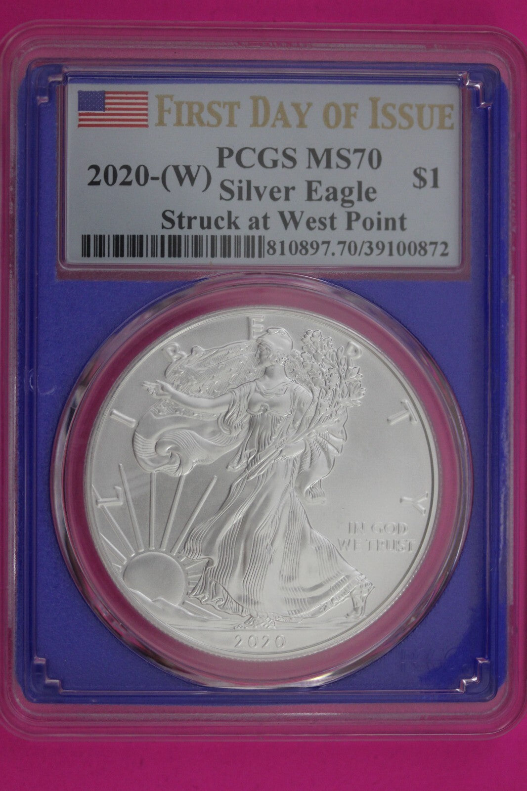 2020 (W) MS 70 Silver Eagle Coin 1 OZ .999 PCGS Certified Graded Authentic 574