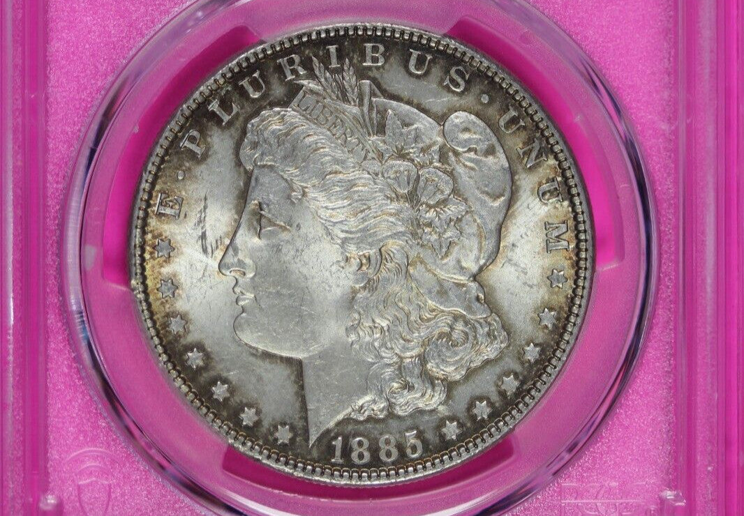 Toned 1885 P MS 64 Morgan Liberty Silver Dollar PCGS Certified Graded Slab 989