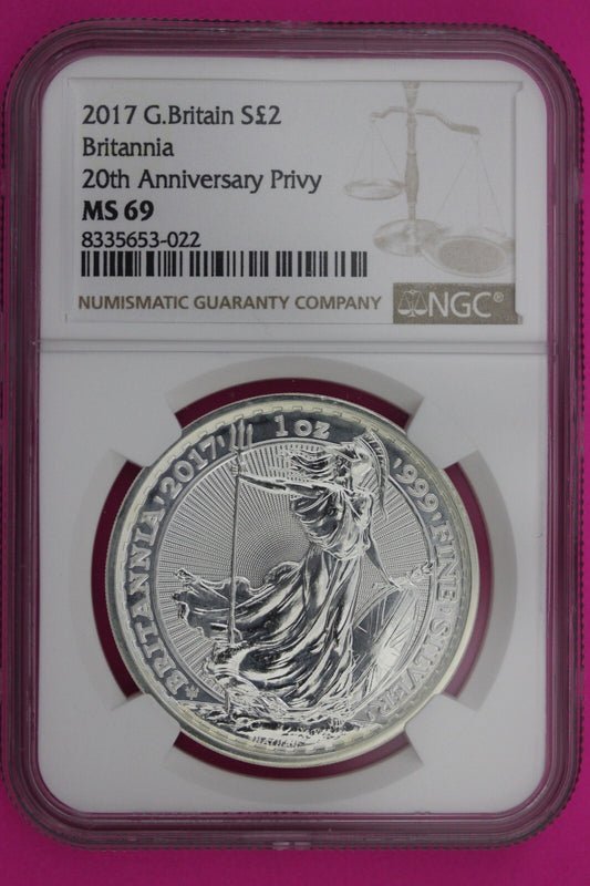 2017 MS 69 Great Britain £2 Britannia 20th Anniversary Privy NGC Graded  1166