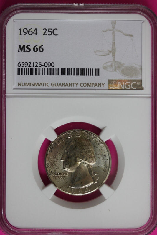 Toned 1964 P MS 66  George Washington Quarter NGC Graded Certified Slab 1566
