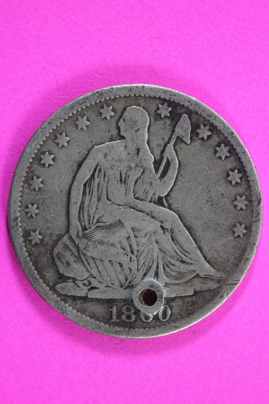 1860 S Seated Liberty Half Dollar Silver Holed Key Date Exact Coin In Pics 03