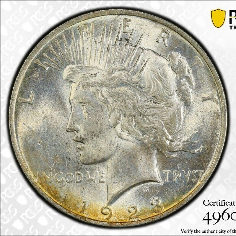 Toned 1923 P MS 62 Peace Silver Dollar PCGS Graded Certified Authentic Slab 48