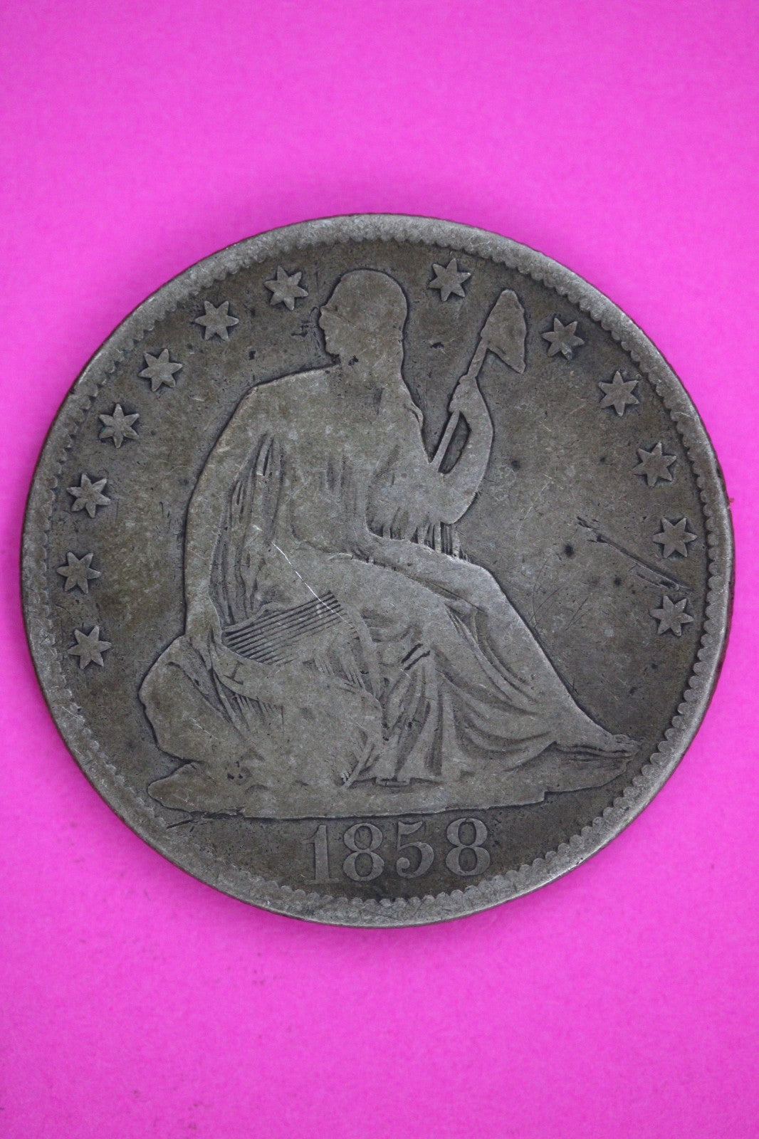 1858 O Seated Liberty Silver Half Dollar Guaranteed Authentic Genuine Coin 2852