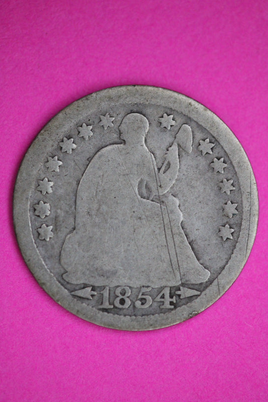 1854 P Seated Half Dime Silver Exact Coin Shown Filler Damaged Bent 2742