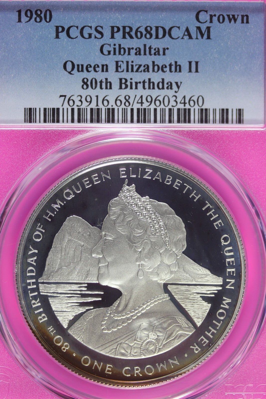 Silver 1980 PR 68 DCAM Crown Gibraltar PCGS Queen Elizabeth 80th Birthday 528