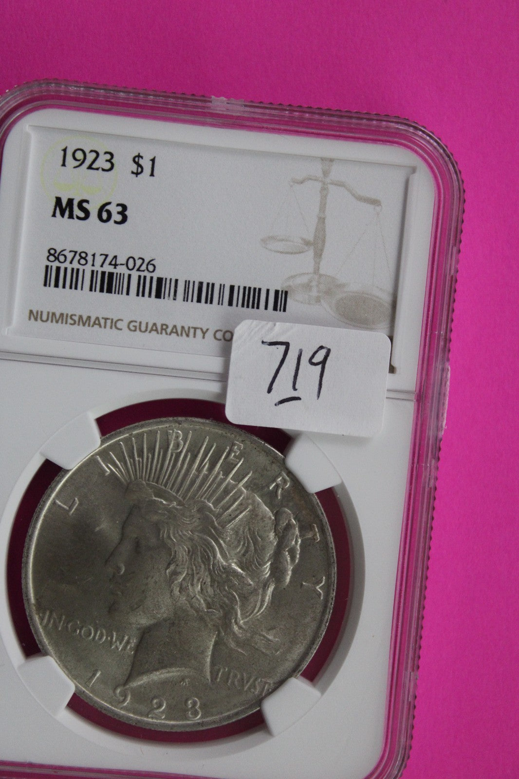 1923 P MS 63 Liberty Peace Silver Dollar NGC Certified Graded Authentic 719