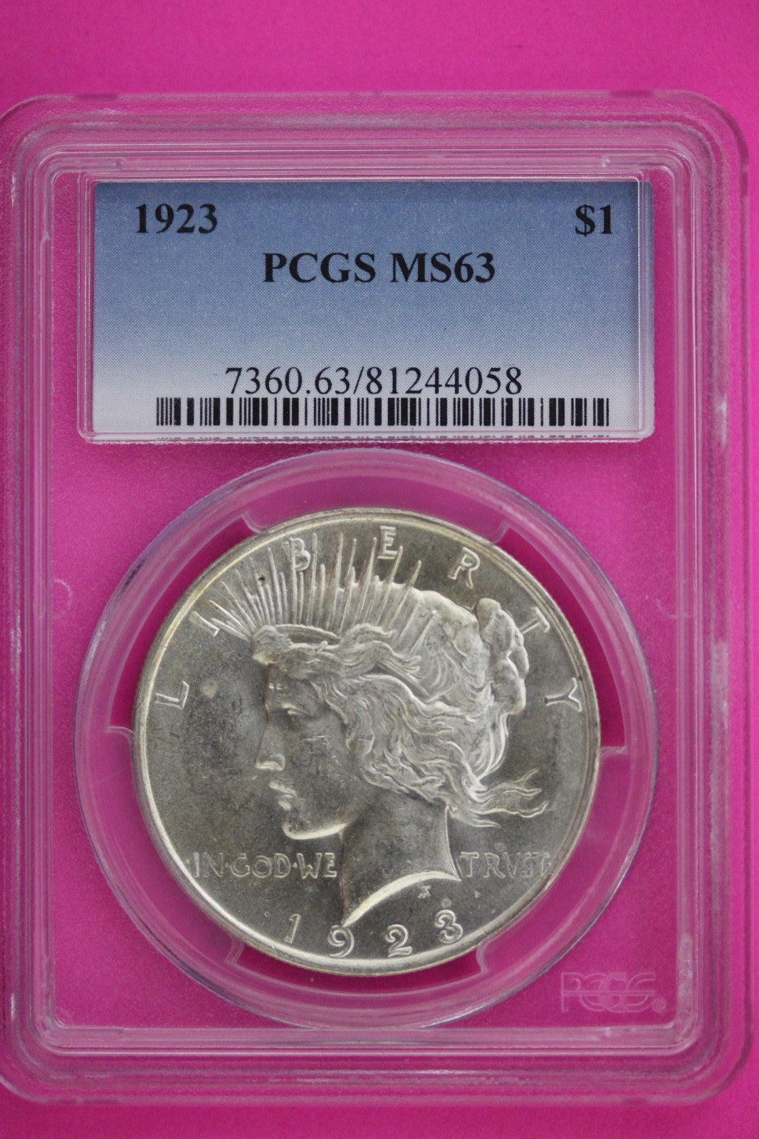 1923 P MS 63 Liberty Peace Silver Dollar PCGS Certified Graded Authentic 594