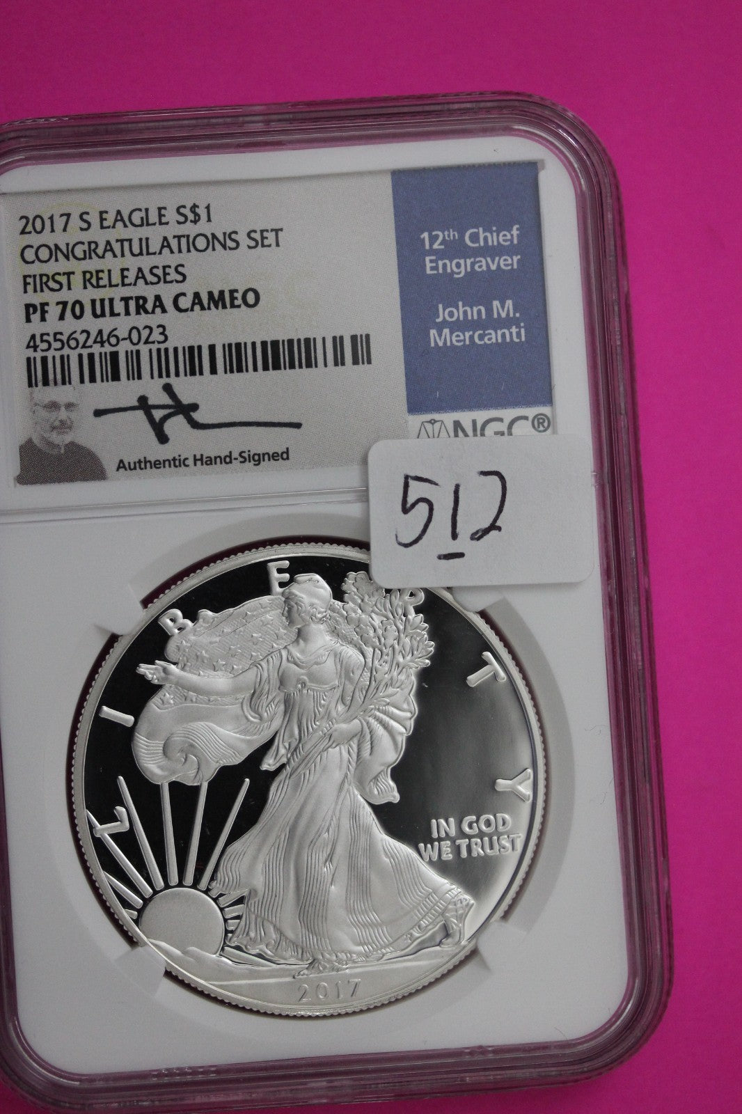 2017 S PF 70 Silver American Eagle From Congratulations Set Mercanti Sig NGC 512