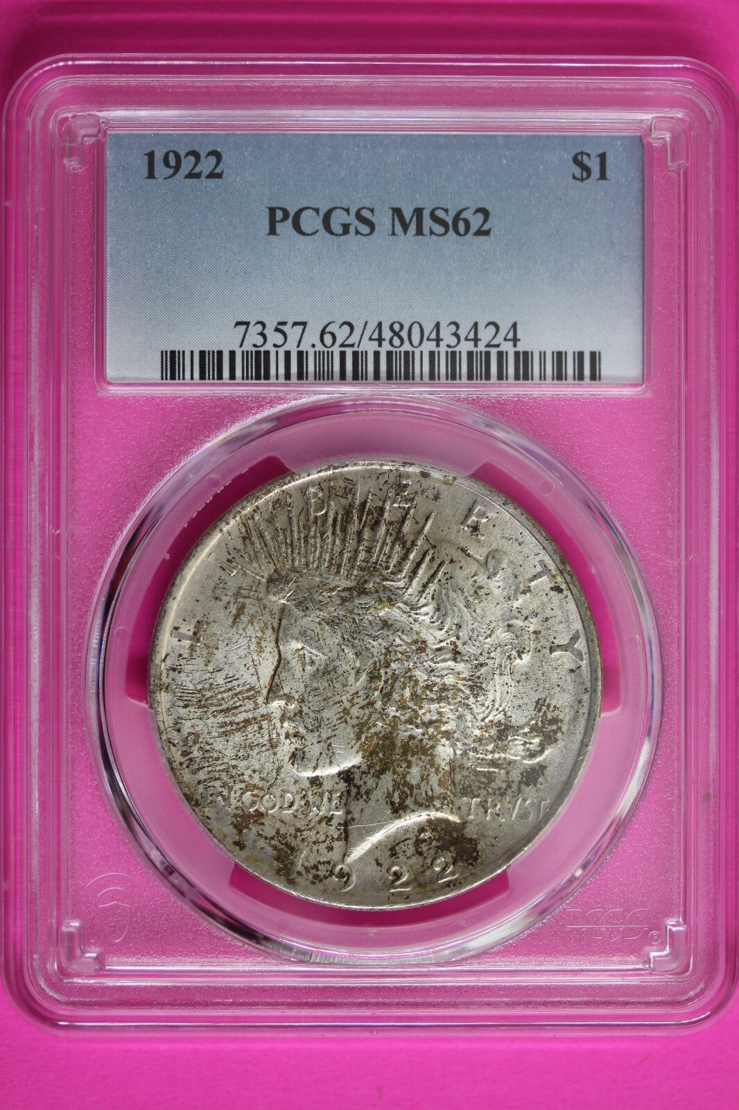 Golden Toned 1922 P MS 62 Peace Silver Dollar PCGS Graded Trueview Slab 1421