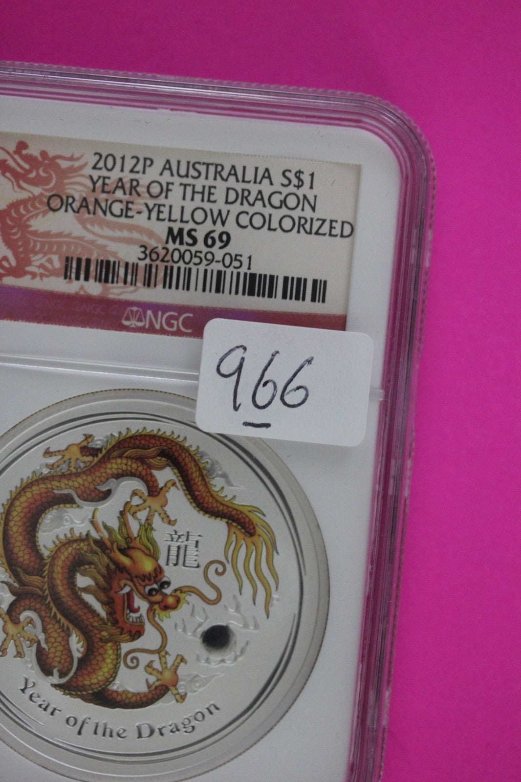2012 P MS 69 Colorized Australia Year Of The Dragon $1 Silver Coin NGC Slab 966