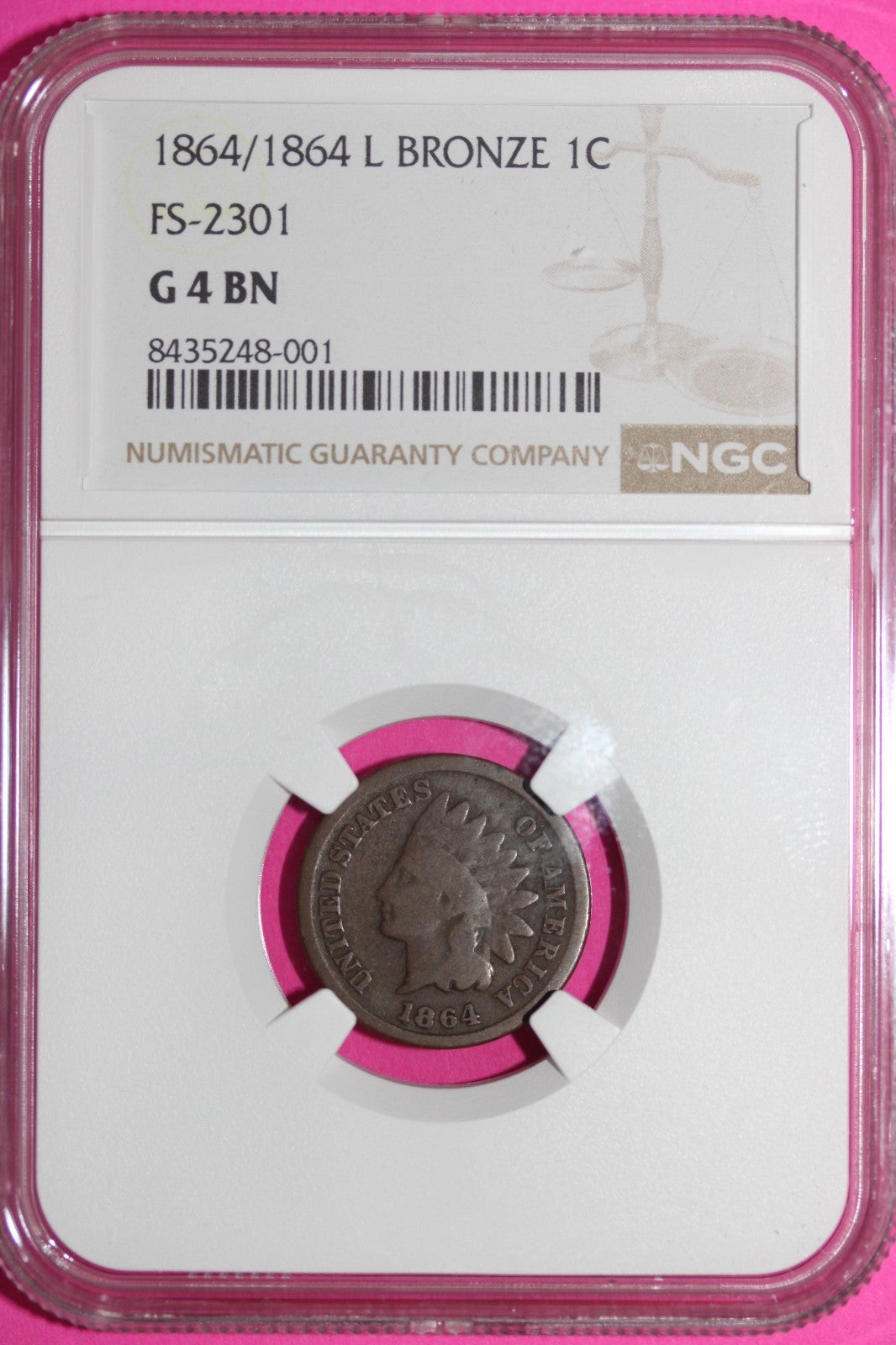 Mint Error 1864/1864 L Bronze G 4 Brown Indian Head Cent Penny NGC FS 2301 187