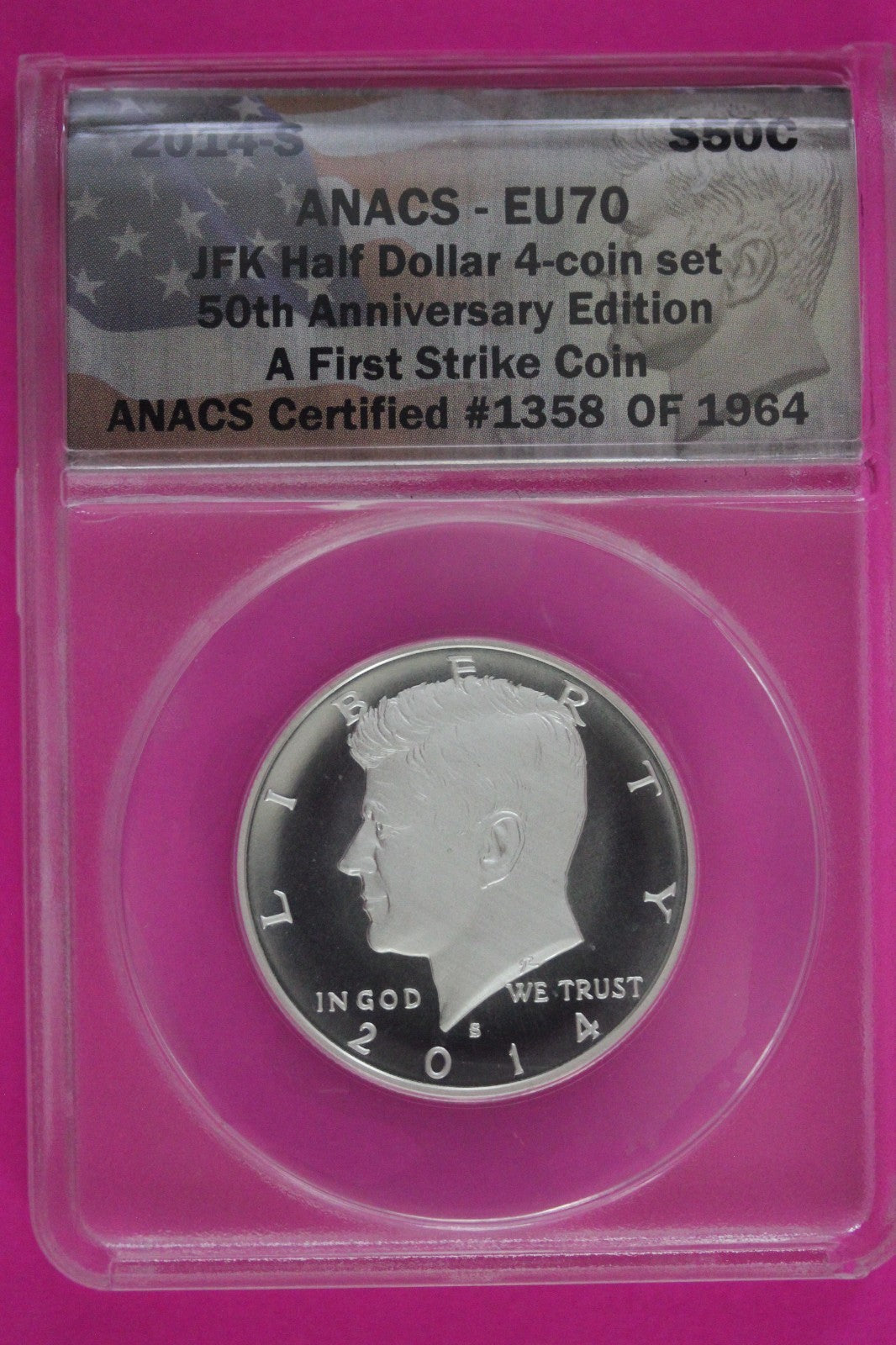 2014 S EU 70 Silver John Kennedy Half Dollar ANACS Certified Authentic Slab 71