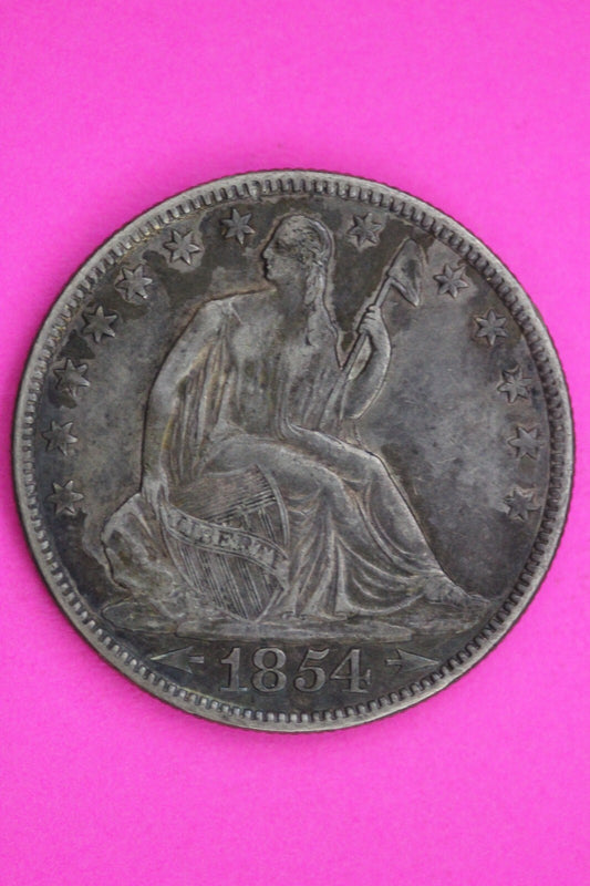 Naturally Toned 1854 O Seated Liberty Half Dollar Silver Coin Authentic 1129