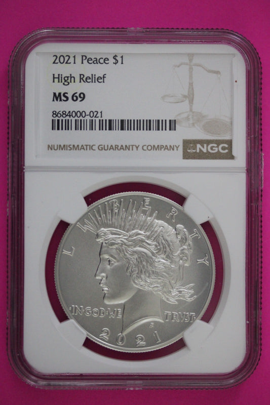 2021 MS 69 Peace Silver Dollar High Relief NGC Authentic Graded Coin Slab 135