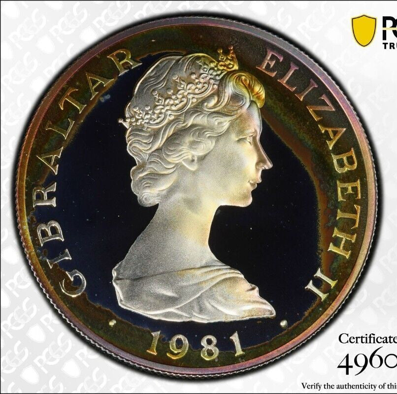 Toned 1981 PR 68 DCAM Crown Gibraltar Princess Diana Royal Wedding PCGS Slab 643