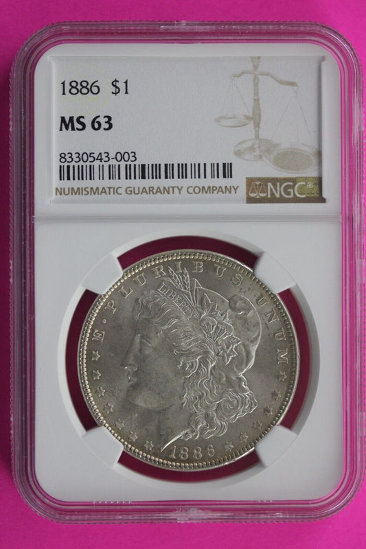1886 P MS 63 Liberty Morgan Silver Dollar NGC Certified Graded Authentic Slab 14