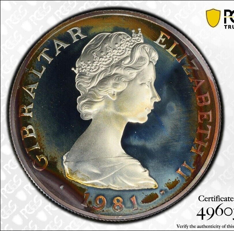 Toned 1981 PR 68 DCAM Crown Gibraltar Princess Diana Royal Wedding PCGS Slab 600