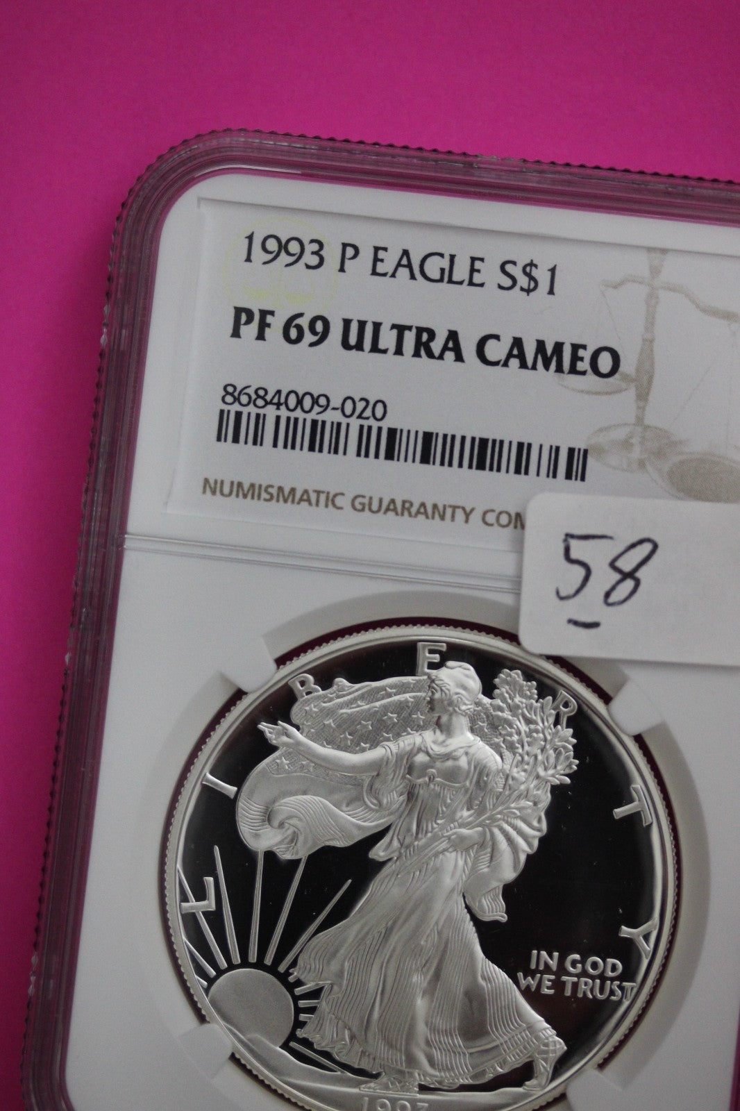 1993 P PF 69 American Silver Eagle Proof Ultra Cameo NGC Graded Authentic 058