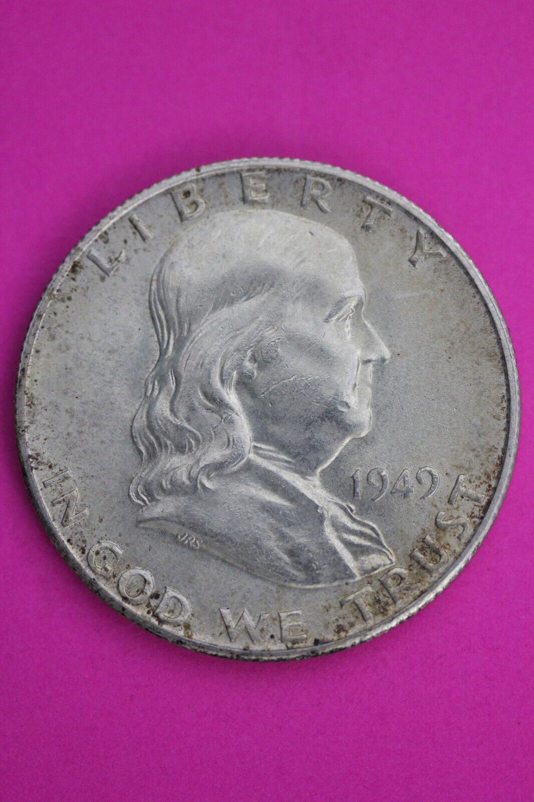 High Grade Toned 1949 S Ben Franklin Silver Half Dollar Exact Coin Shown 07