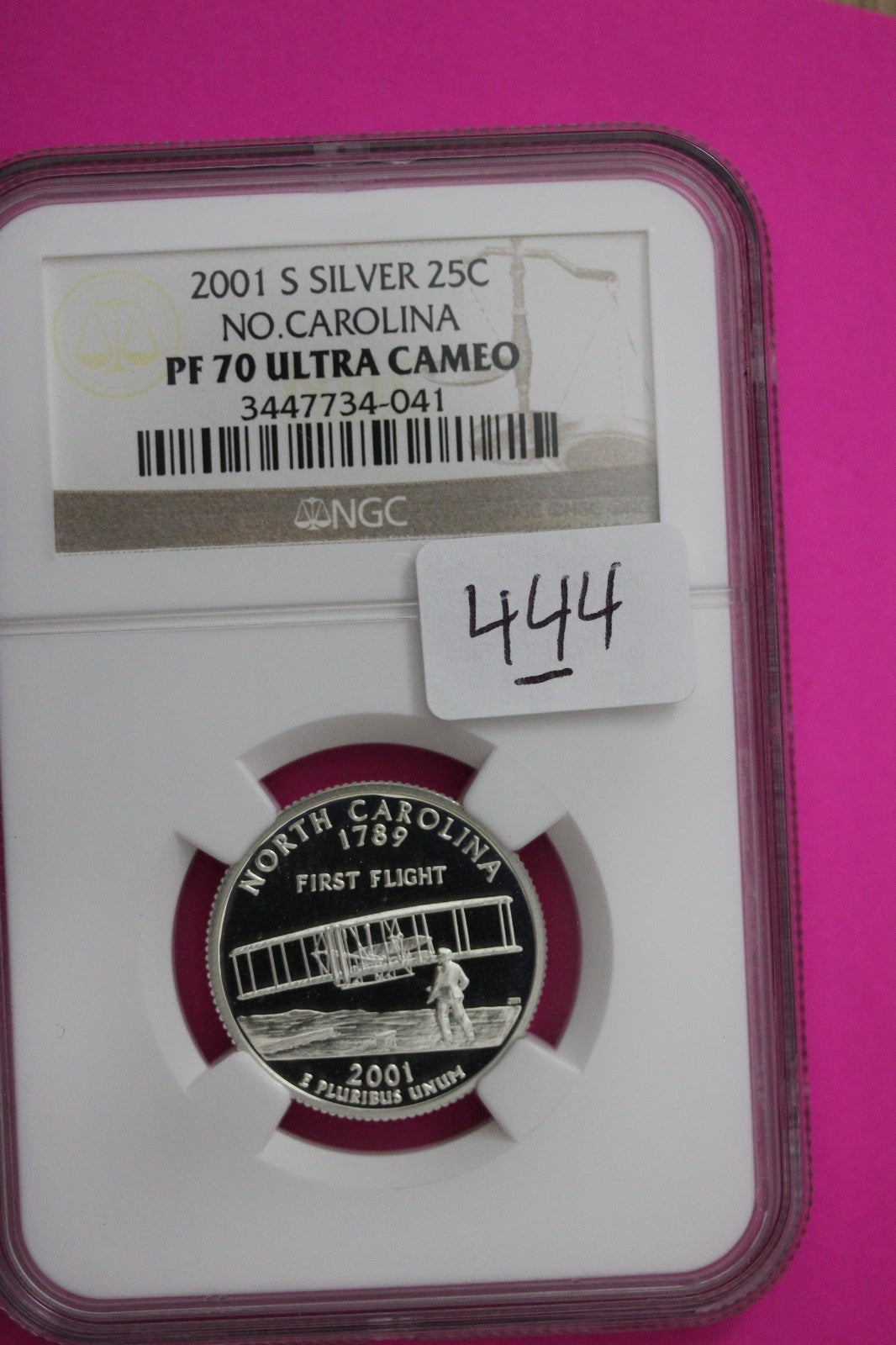 2001 S PF 70 North Carolina Silver State Quarter NGC Certified Authentic 444