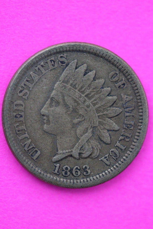 1863 Copper Nickel Indian Head Cent Penny Early Type Coin Exact Coin Pictured 40