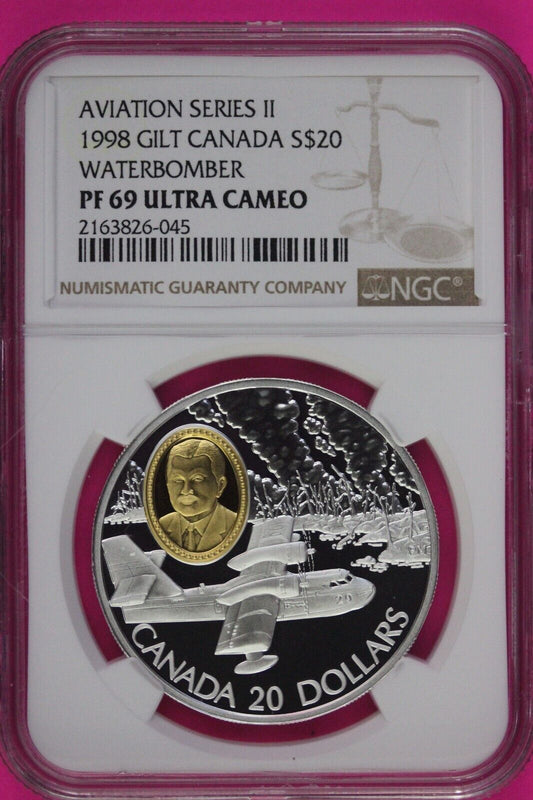 1998 PF 69 Ultra Cameo Canada Aviation Series Water Bomber $20 NGC Slab 1063