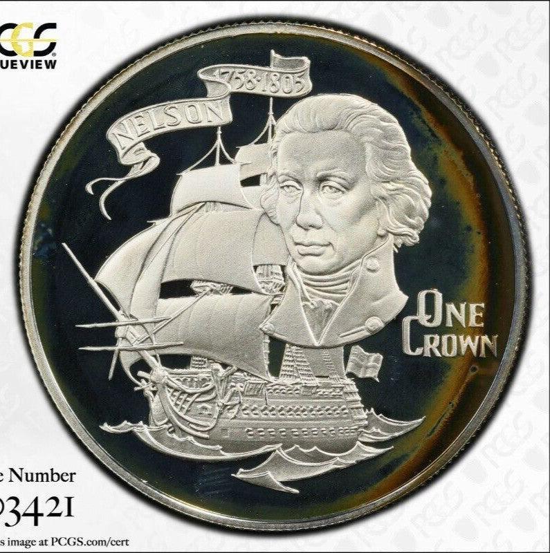 Toned 1981 PR 68 DCAM Crown Gibraltar Admiral Nelson Battle Trafalgar PCGS 567