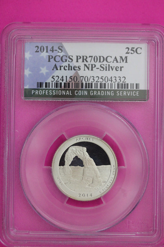 2014 S PR 70 Silver Quarter Arches Park ATB PCGS Graded Certified Slab 838