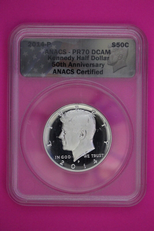 2014 P PR 70 Proof Silver 50th Anniversary Kennedy Half Dollar ANACS Graded 625