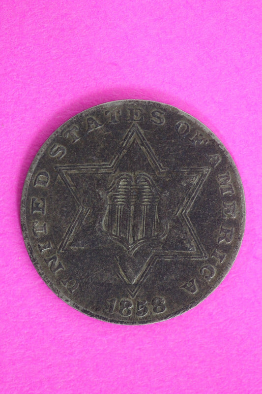 High Grade 1858 Trime 3 Three Cent Silver Dime Rare Semi Key Date Coin 126