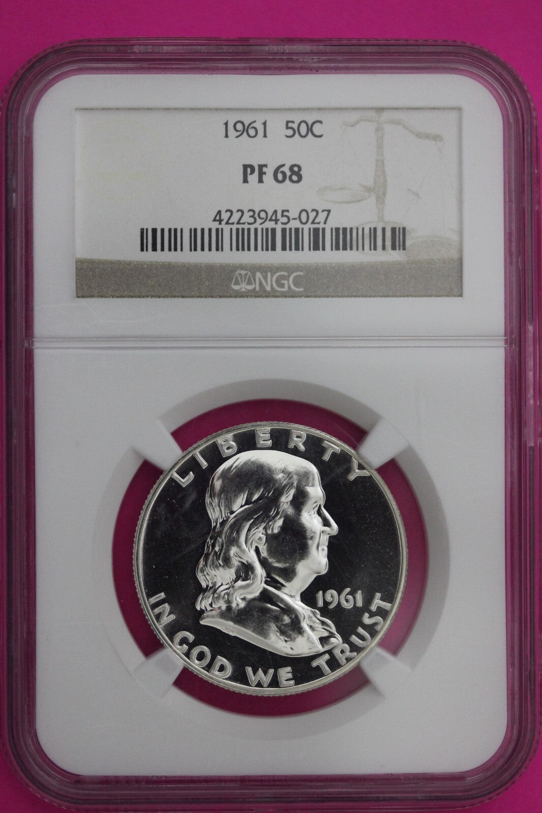 1961 PF 68 Ben Franklin Silver Proof Half Dollar NGC Graded Certified Slab 805
