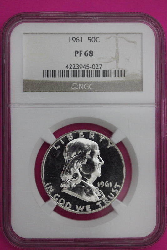 1961 PF 68 Ben Franklin Silver Proof Half Dollar NGC Graded Certified Slab 805