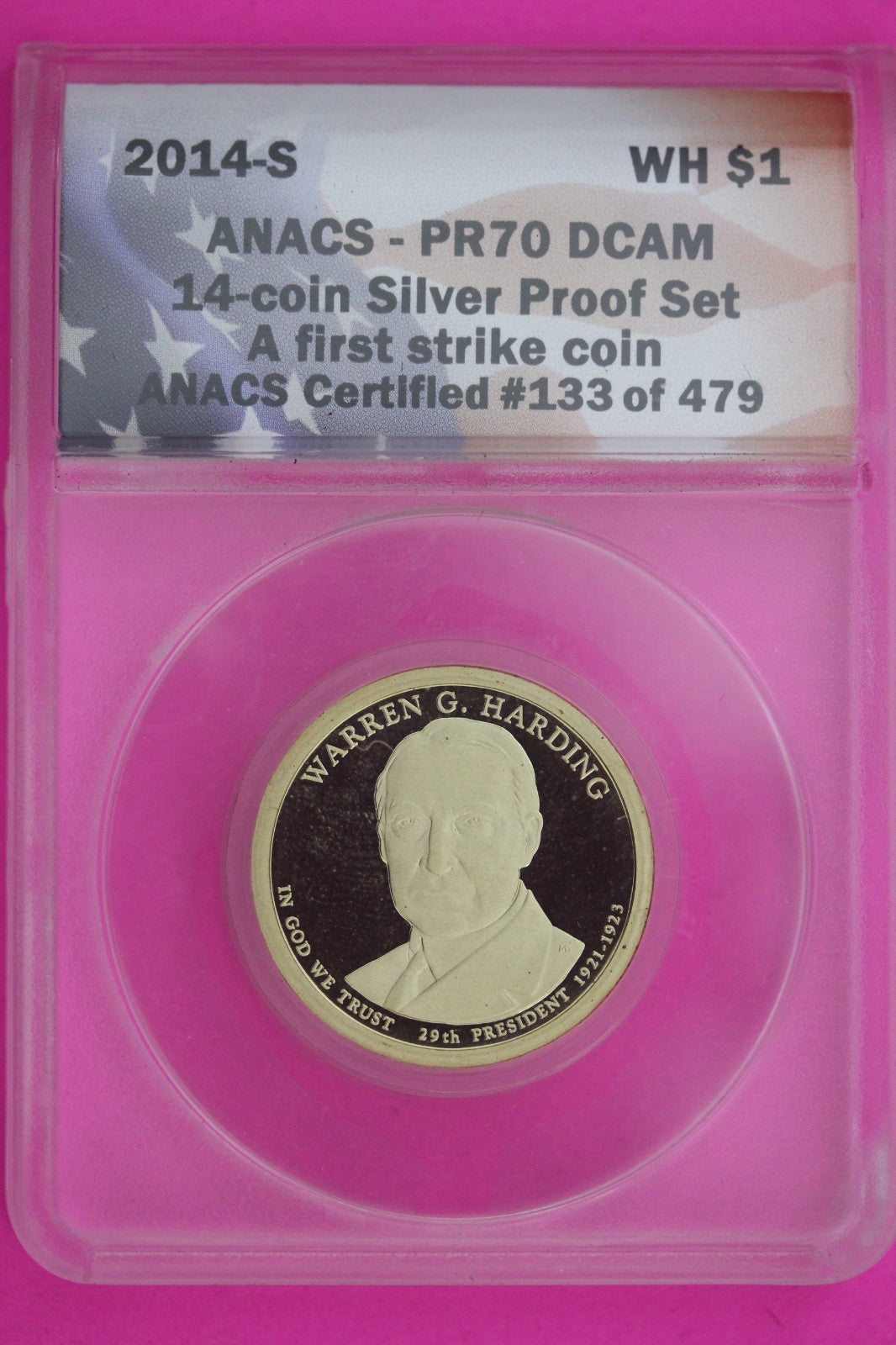 2014 S PR 70 Warren Harding Presidential Dollar ANACS Certified Slab 1249