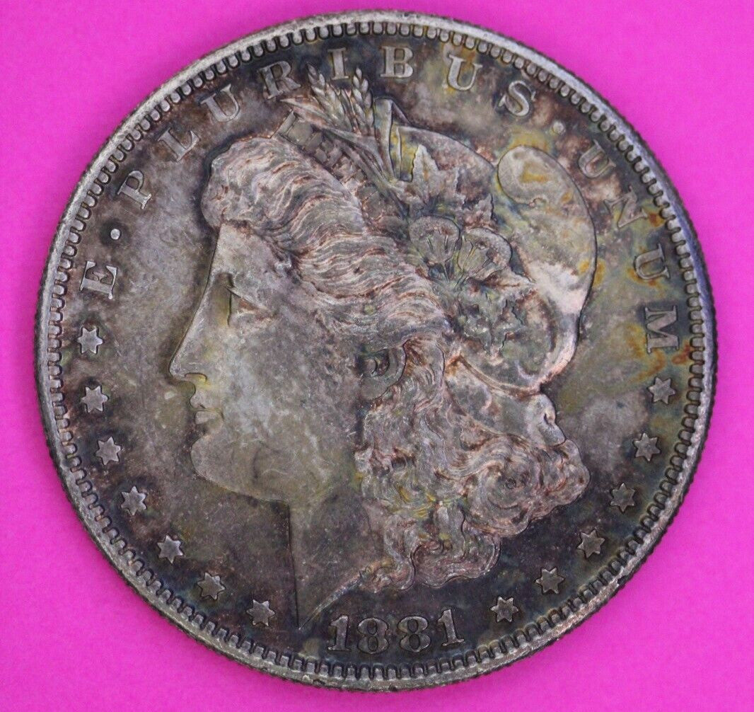 Rainbow Toned 1881 S Morgan Liberty Silver Dollar San Francisco Mint Coin 179