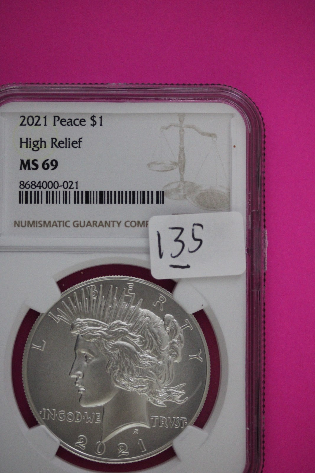 2021 MS 69 Peace Silver Dollar High Relief NGC Authentic Graded Coin Slab 135