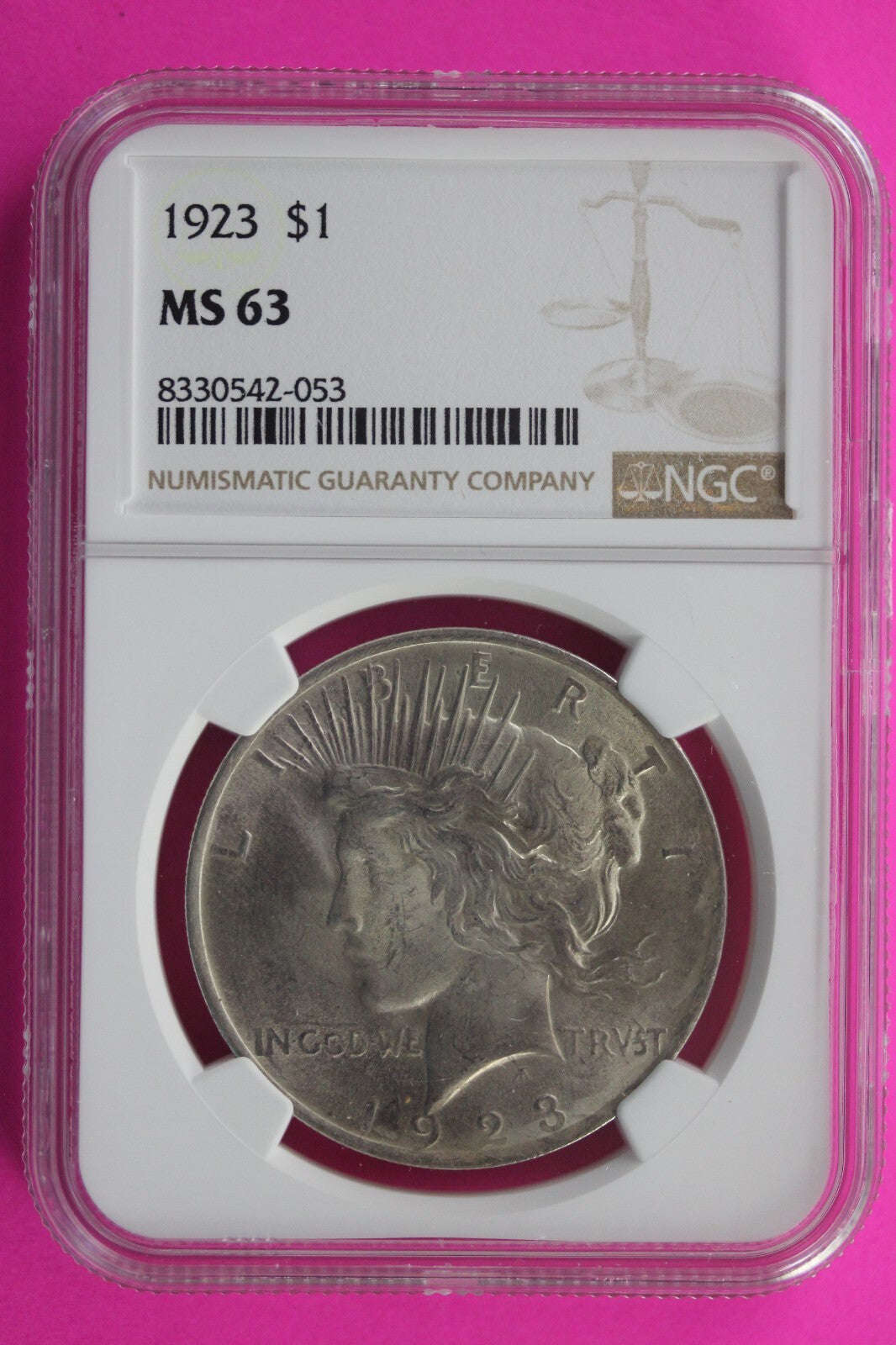 1923 P MS 63 Liberty Peace Silver Dollar NGC Certified Authentic Graded Slab 139