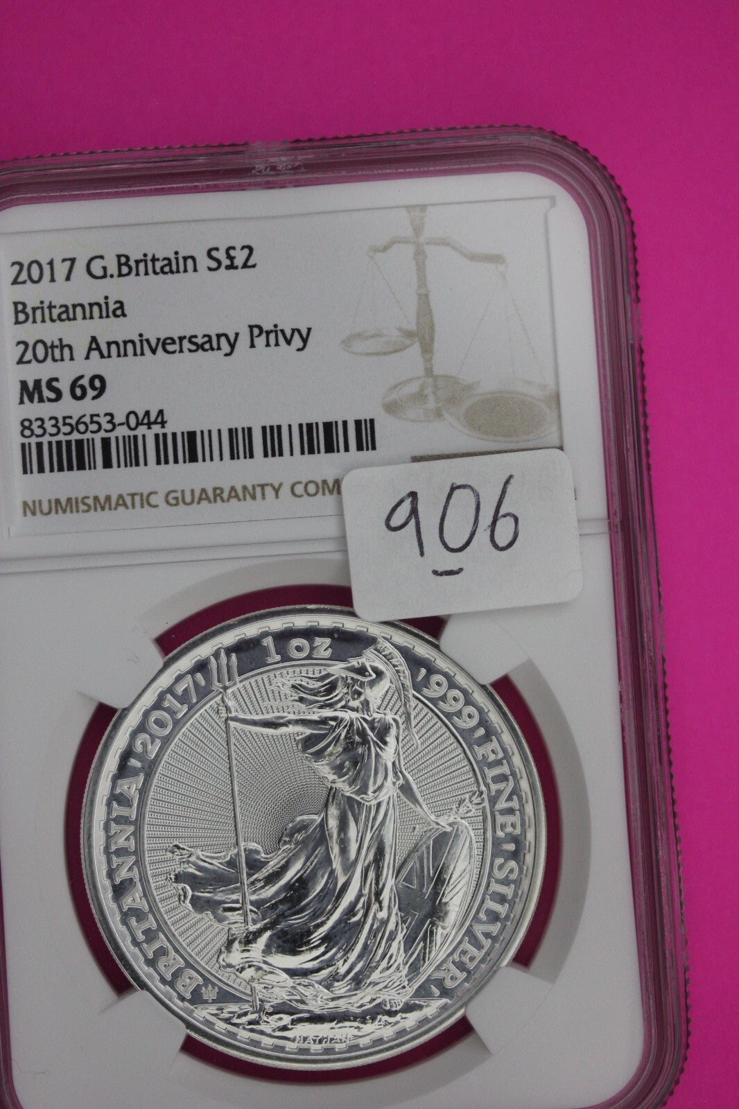 2017 MS 69 Great Britain £2 Britannia 20th Anniversary Privy NGC Graded Slab 906