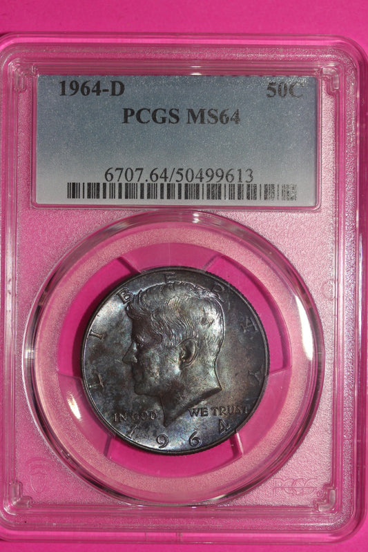 Toned 1964 D MS 64 John Kennedy Half Dollar PCGS Certified Graded Genuine 1239