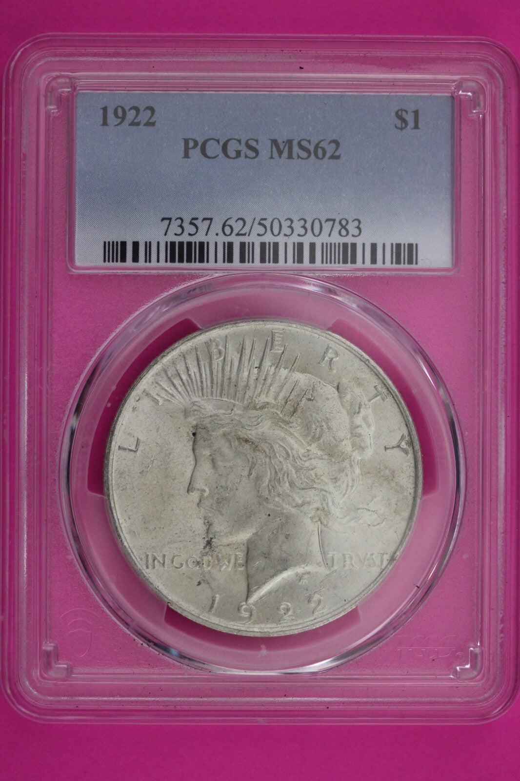 1922 P MS 62 Peace Silver Dollar PCGS Graded Certified Authentic Slab 500