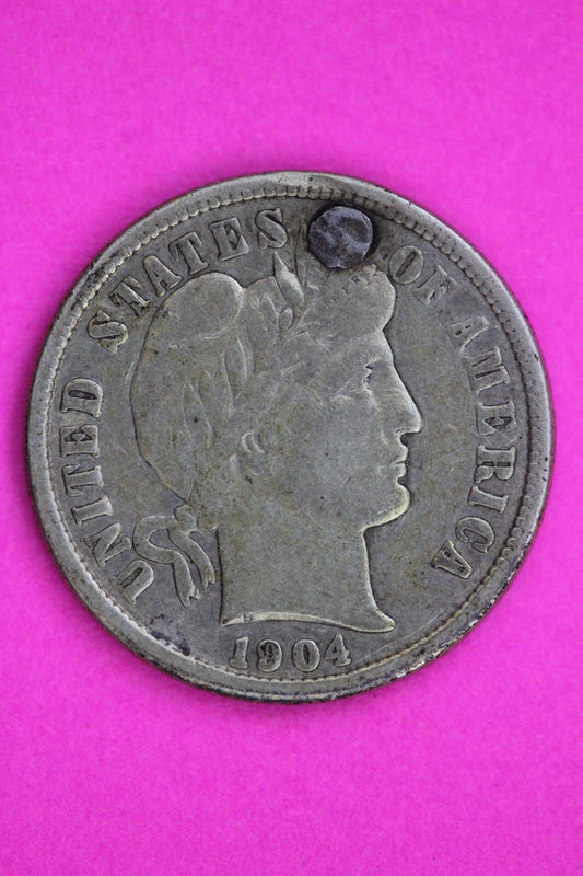 1904 S Plugged Barber Liberty Dime Silver Coin Semi Key Date Authentic 1360