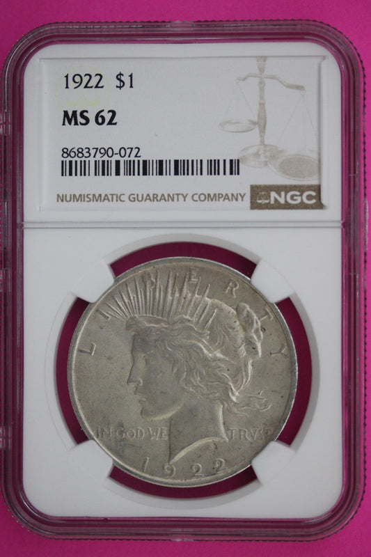 1922 P MS 62 Liberty Peace Silver Dollar NGC Certified Graded Authentic 552