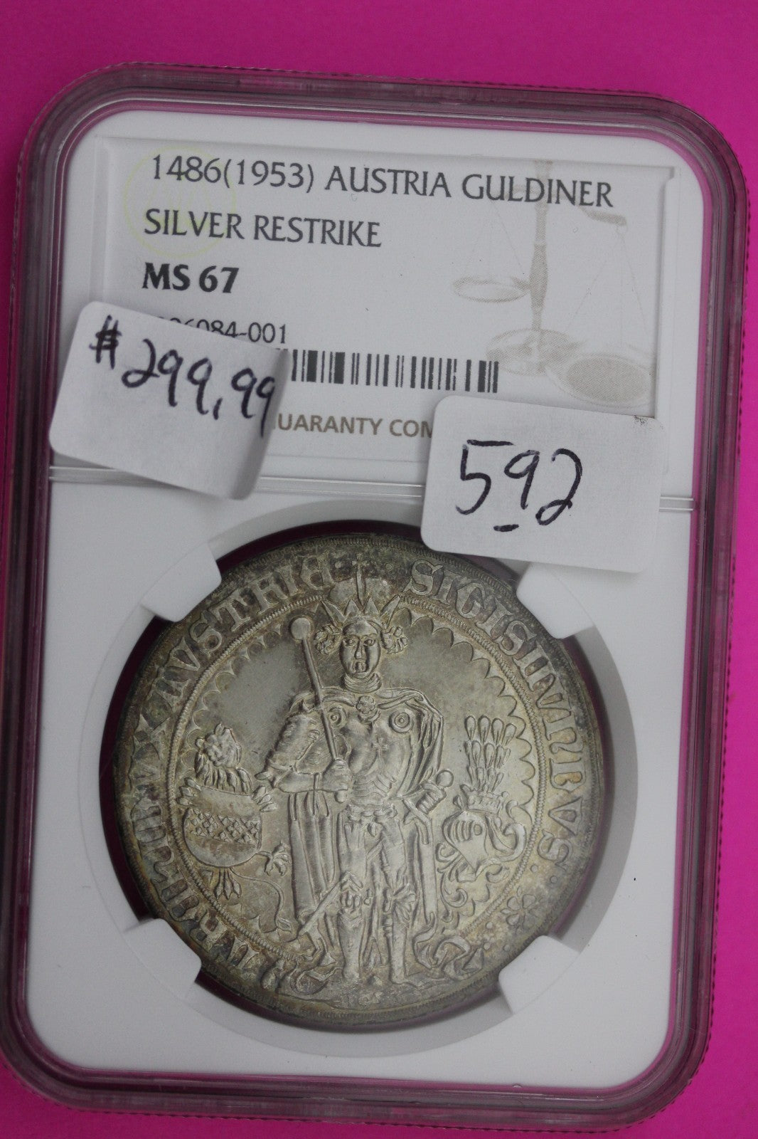 1953 Restrike of 1486 Austria Guldiner Silver Coin NGC MS 67 Certified Slab 592