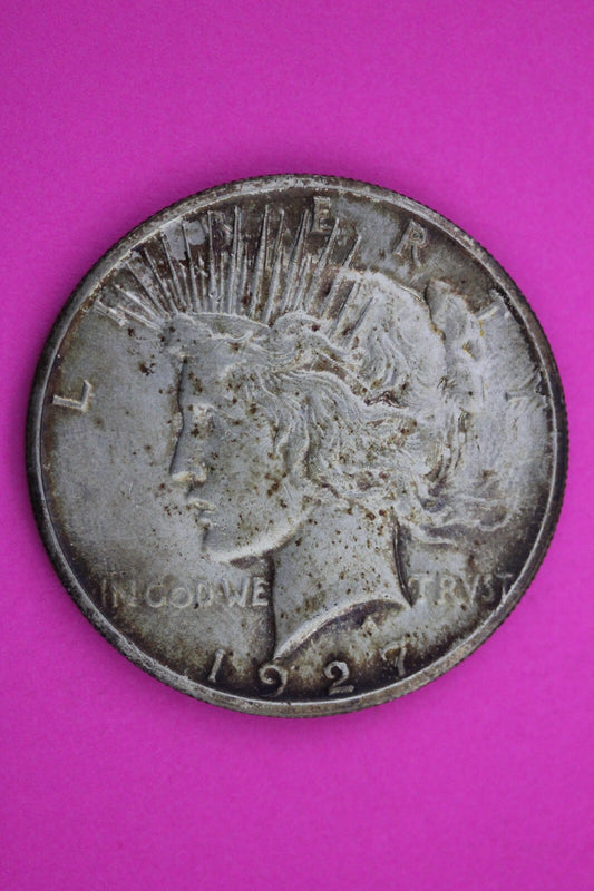 Toned 1927 P Peace Silver Dollar LIberty Coin Guaranteed Authentic 0324N