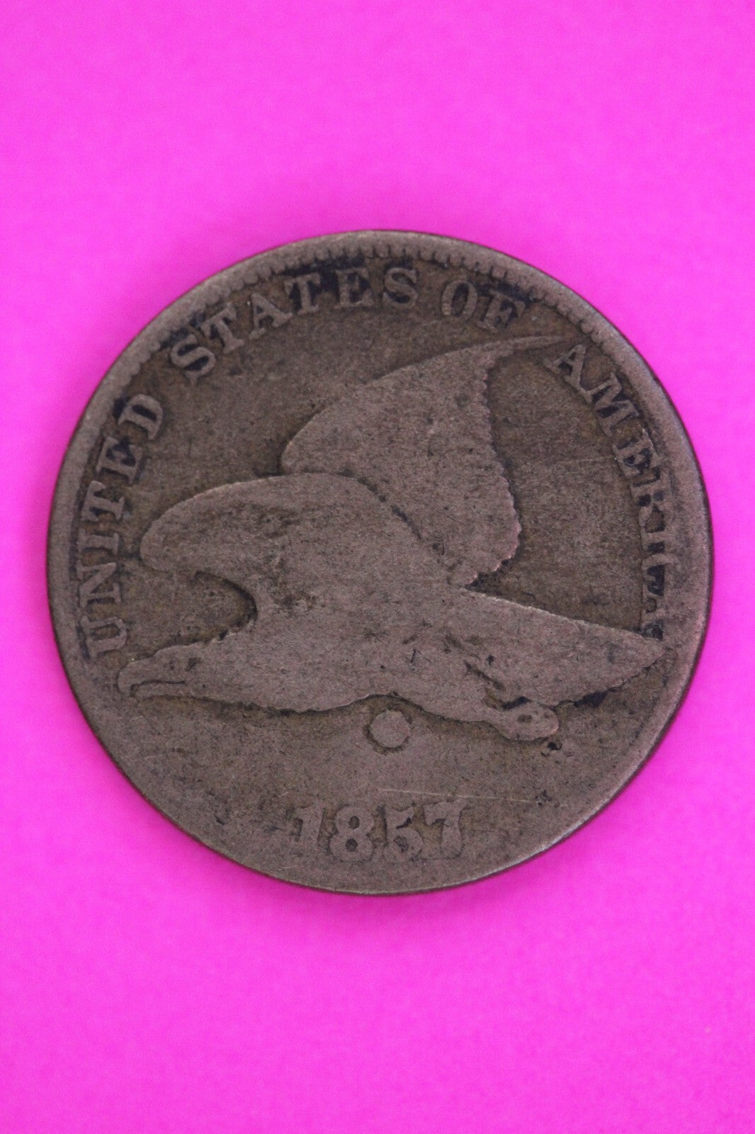 1857 Counter Stamped Cud Flying Eagle Cent Penny Exact Early Coin Pictured 70