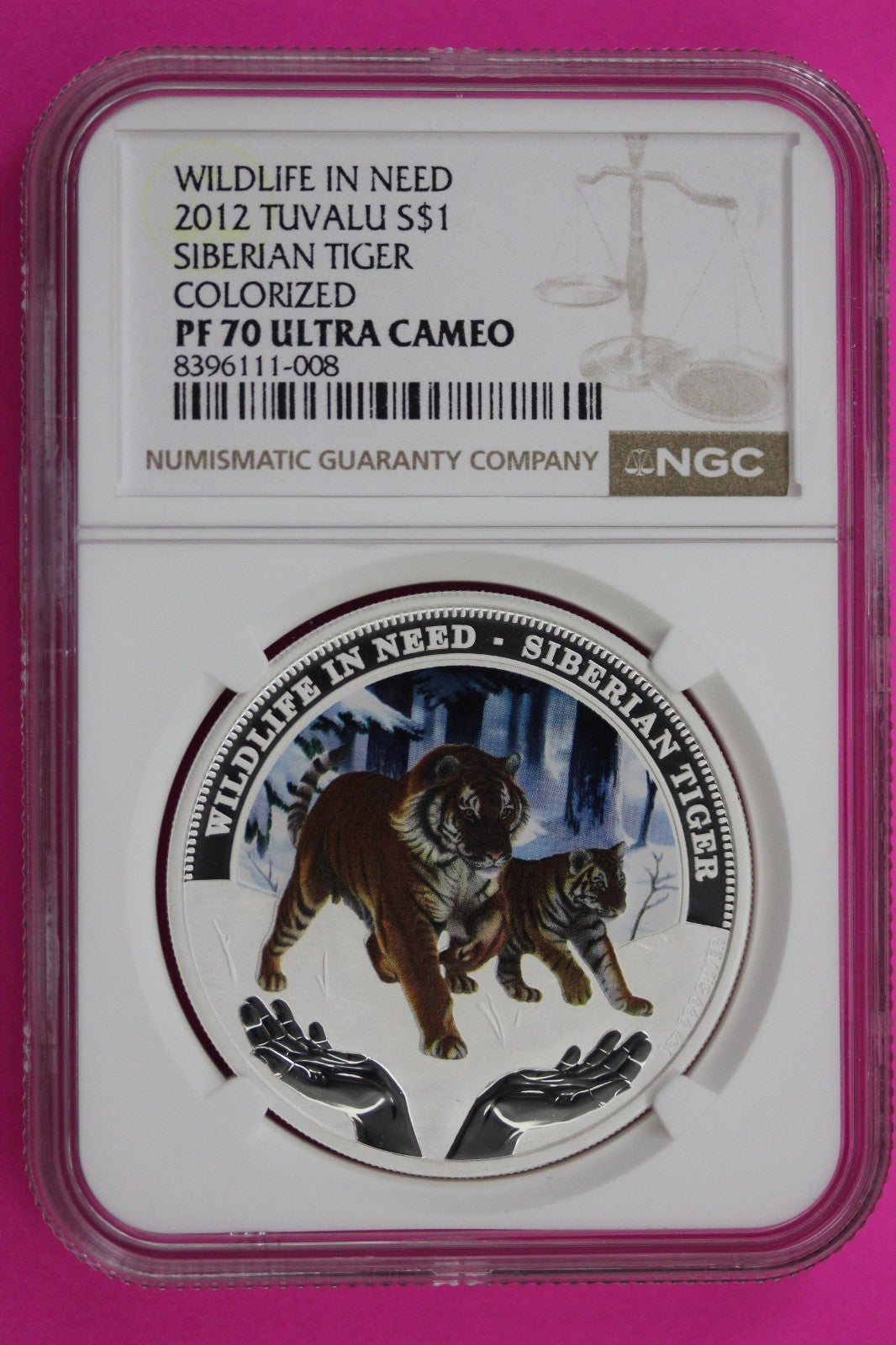 Siberian Tiger 2012 Tuvalu PF 70 NGC Colorized Wildlife in Need 1 OZ Silver 593