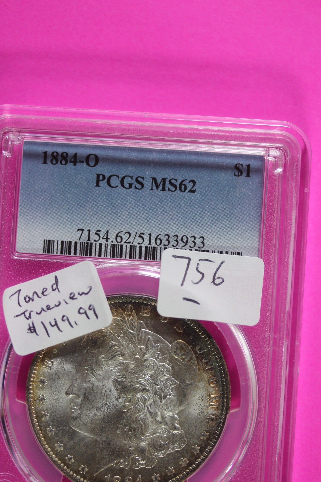 Nicely Toned 1884 O MS 62 Liberty Morgan Silver Dollar PCGS Certified Slab 756