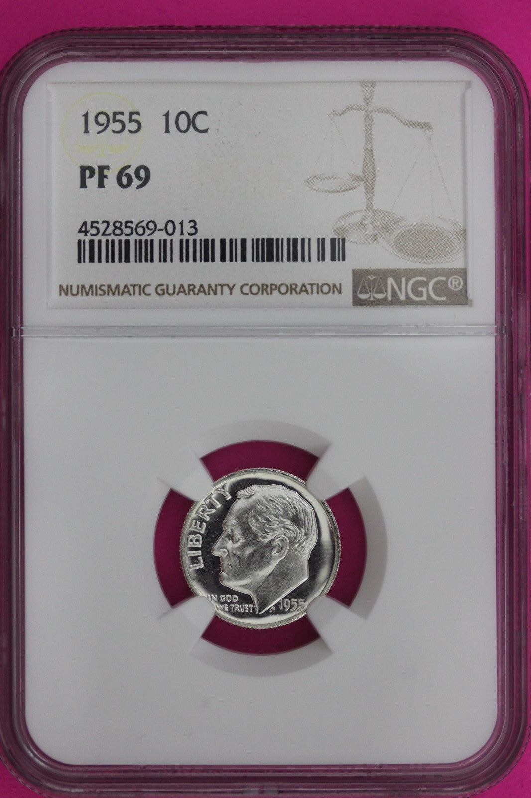 1955 PF 69 Roosevelt Silver Dime NGC Certified Graded Authentic & Genuine 1254